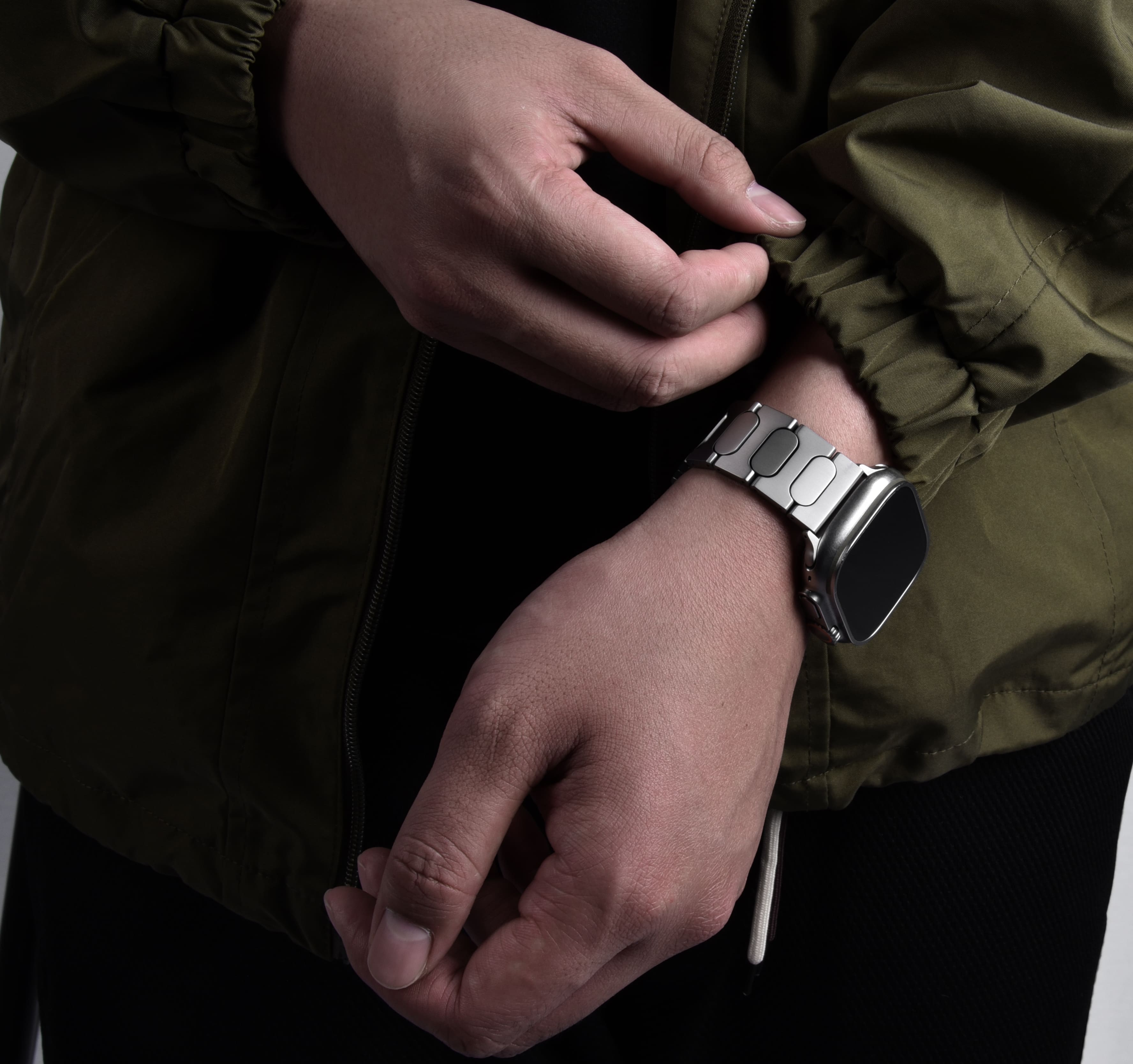 Titanium replacement band for Apple Watch Ultra designed as a premium metal upgrade