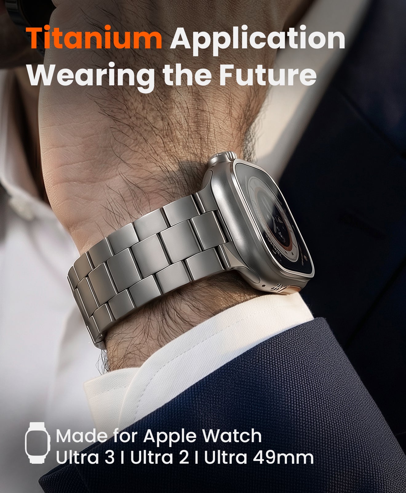 CRNS03 Titanium Apple Watch Band With Butterfly Clasp