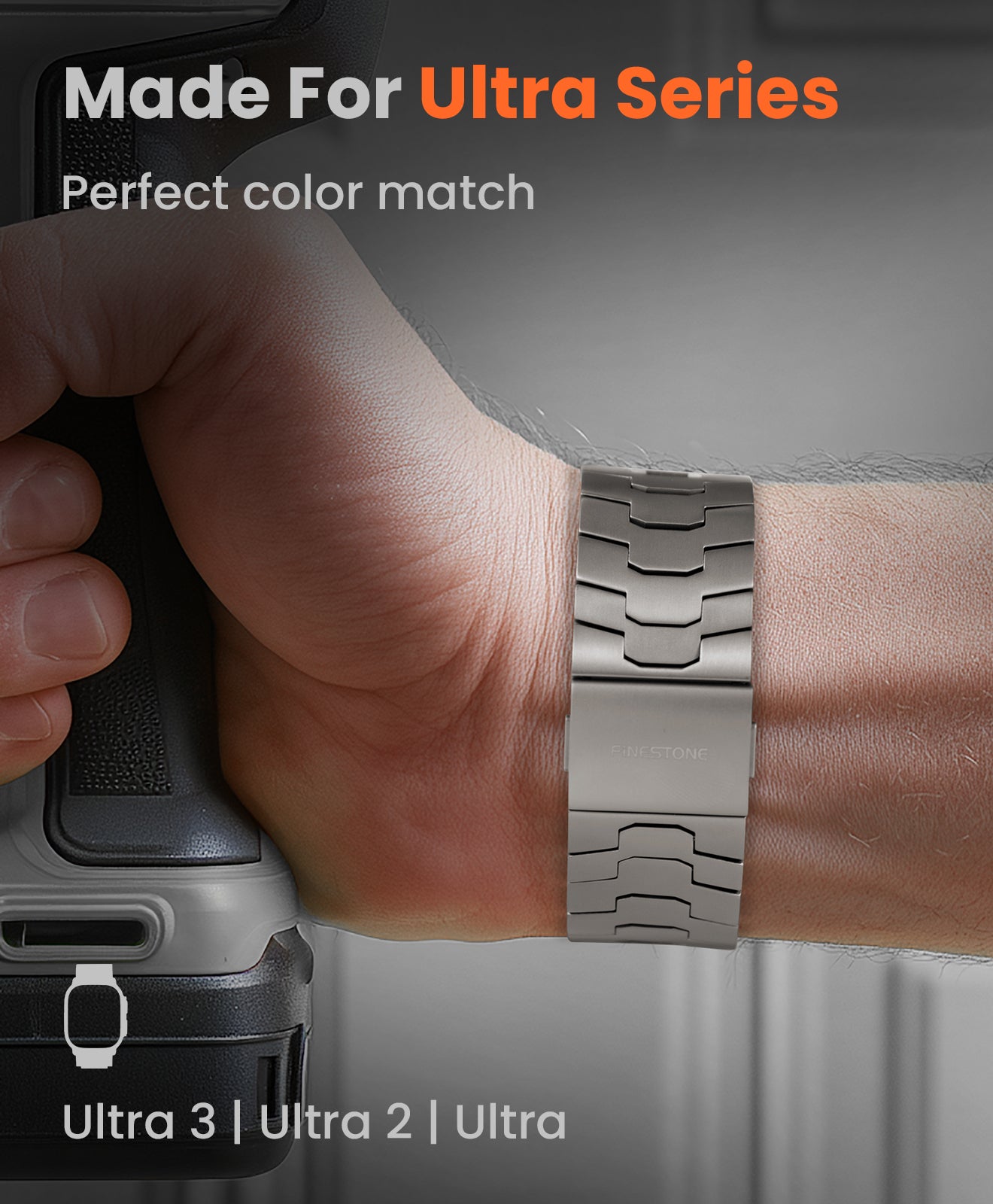 FINESTONE Titanarmband, kompatibel mit Apple Watch Ultra 3/2/1 (49 mm) und Series 11/10 (46 mm) – Armbandbreite 26 mm, DLC-Beschichtung in Militärqualität, kratzfest und langlebig, verstellbares Armband für Herren