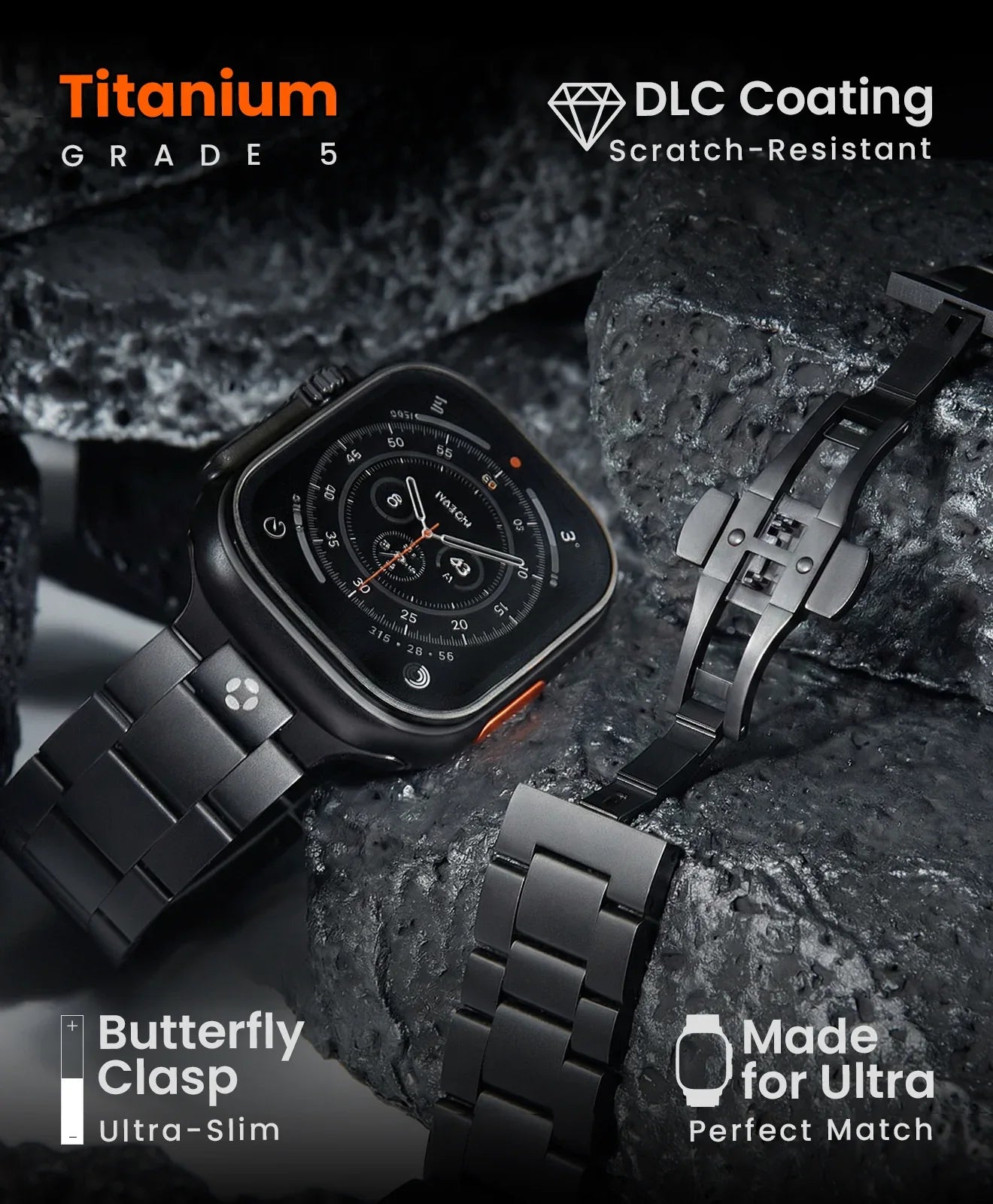 CRNS03 PRO Titanium Apple Watch Band With Butterfly Clasp - FiNESTONE