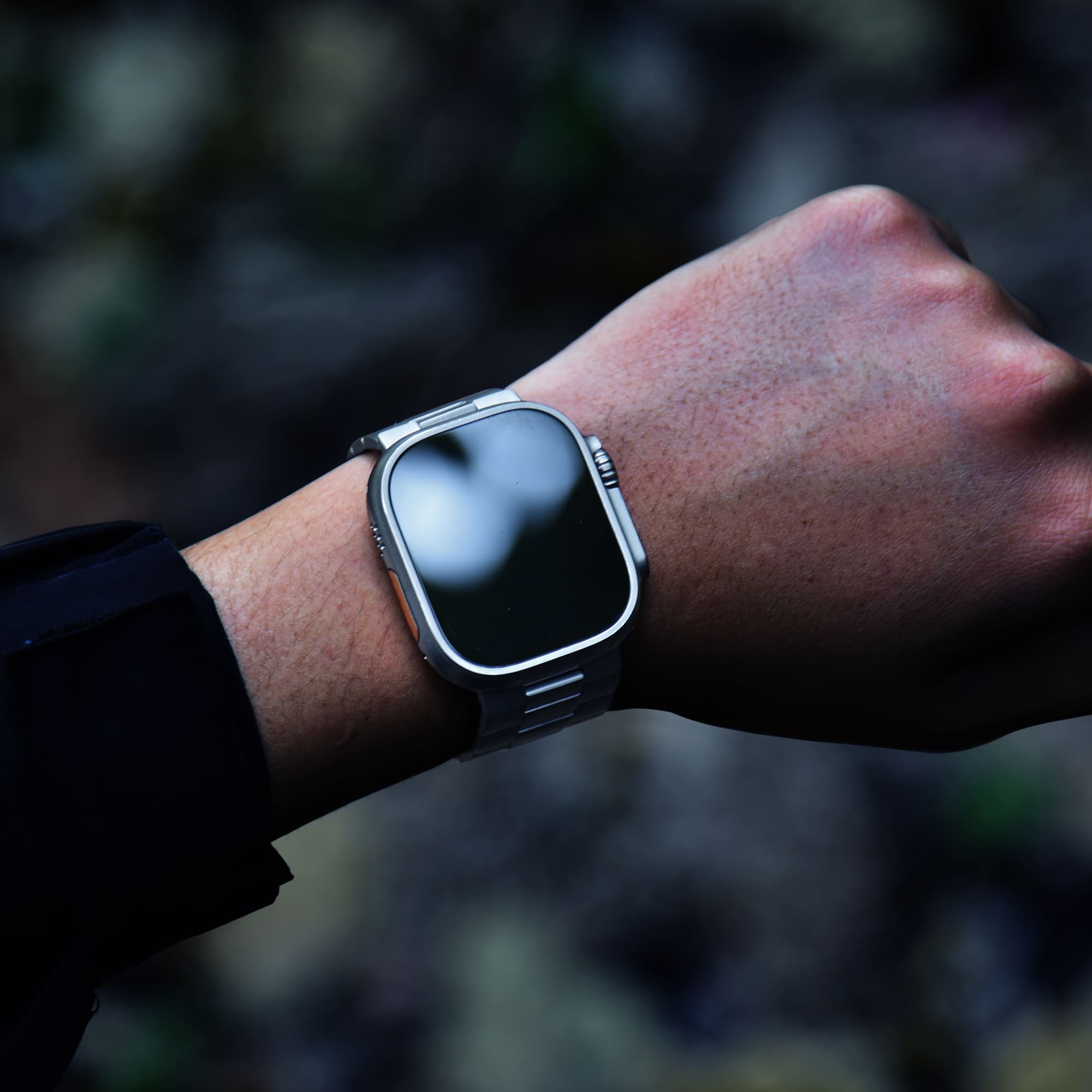 Comfortable titanium watch strap for Apple Watch Ultra with a balanced metal weight