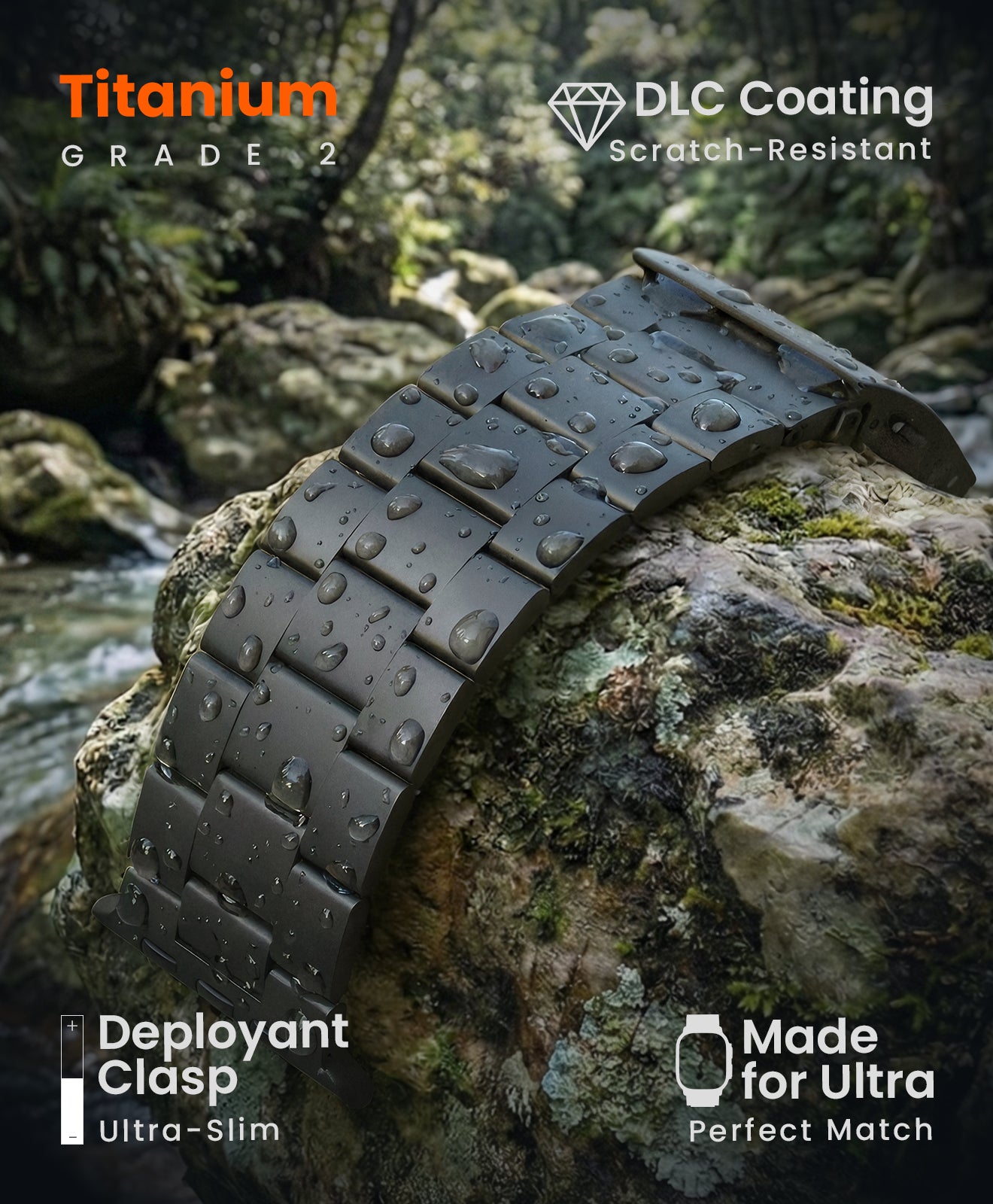 CRNS-PRO Titanium Apple Watch Band With Folding Clasp