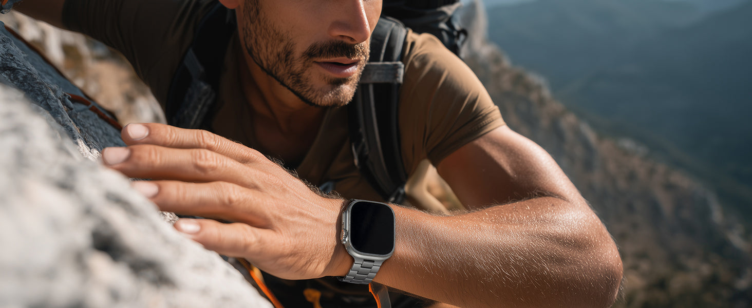 This titanium Apple Watch band stays comfortable and secure, even on long hikes.