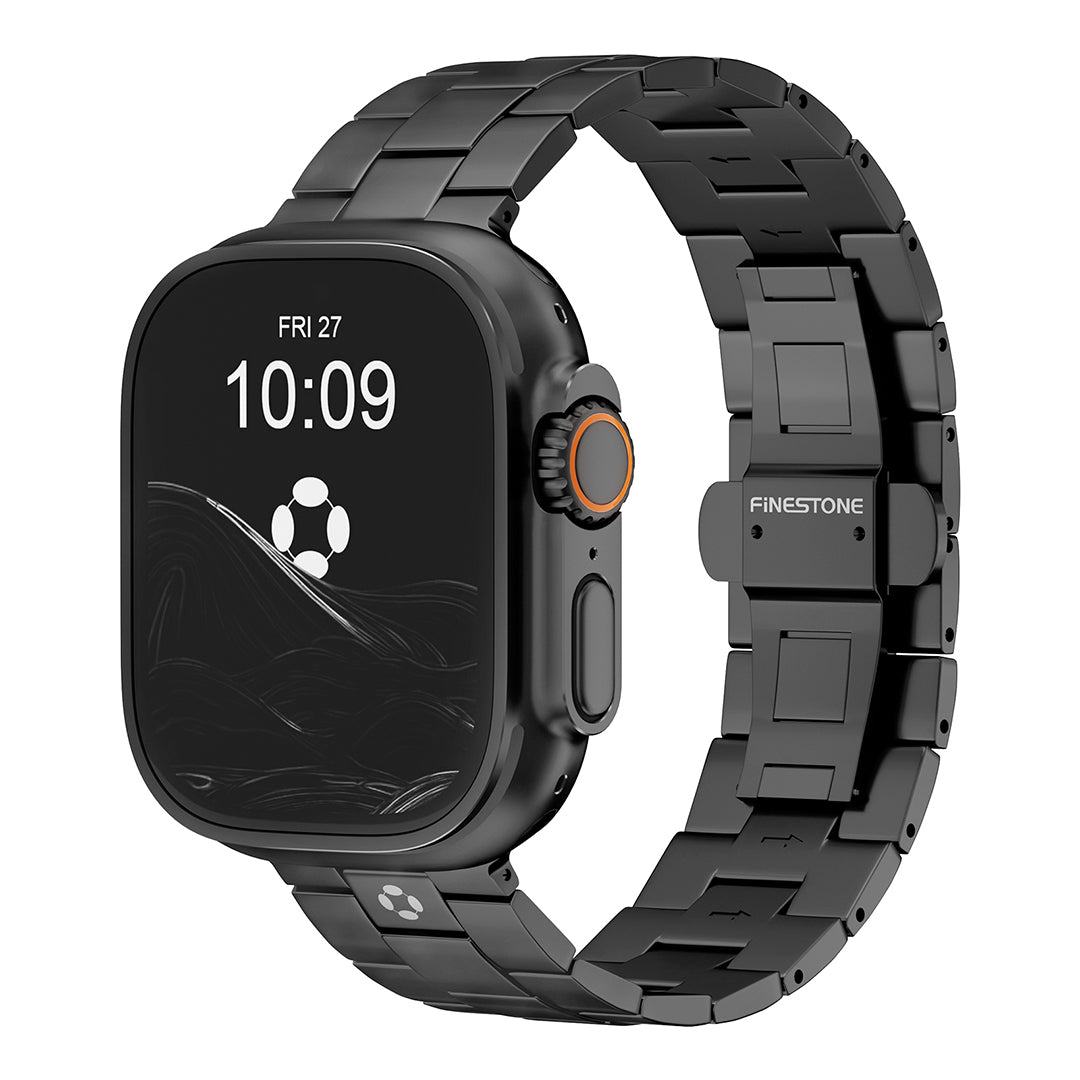 FINESTONE CRNS03 Titanium Black Watch Band Compatible with Apple Watch Ultra 3/2/1 49mm, Series 11/10 46mm,Band Width 22mm - Adjustable Link & Butterfly Clasp,Military-Grade DLC Coating, Scratch Resistant & Perfect Ultra Color Match for Men