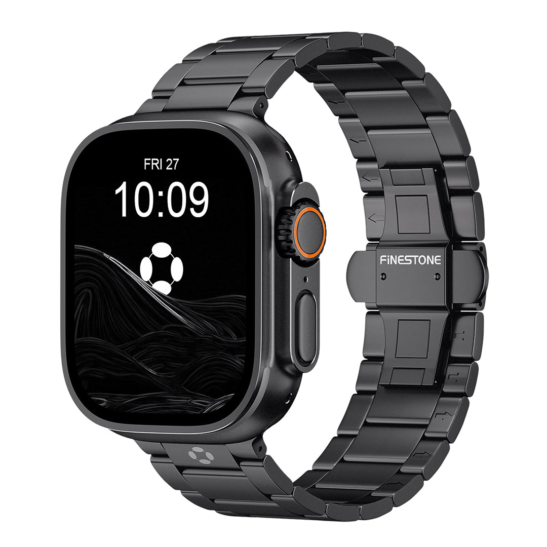 FINESTONE CRNS03 PRO Titanium Black Watch Band Adjustable Strap Compatible Apple Watch Ultra 3/2/1 49mm, Series 11/10 46mm