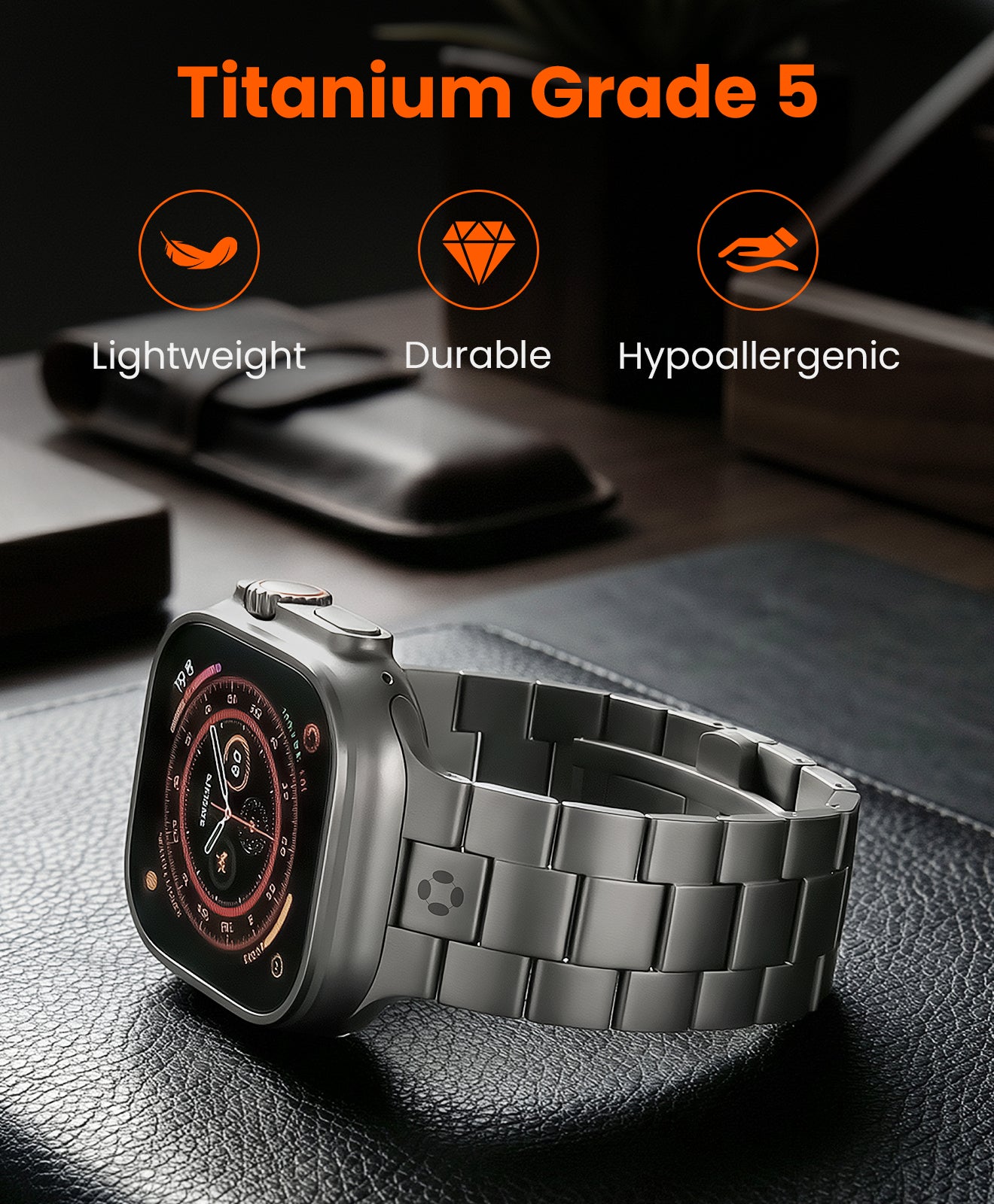 CRNS03 Titanium Apple Watch Band With Butterfly Clasp