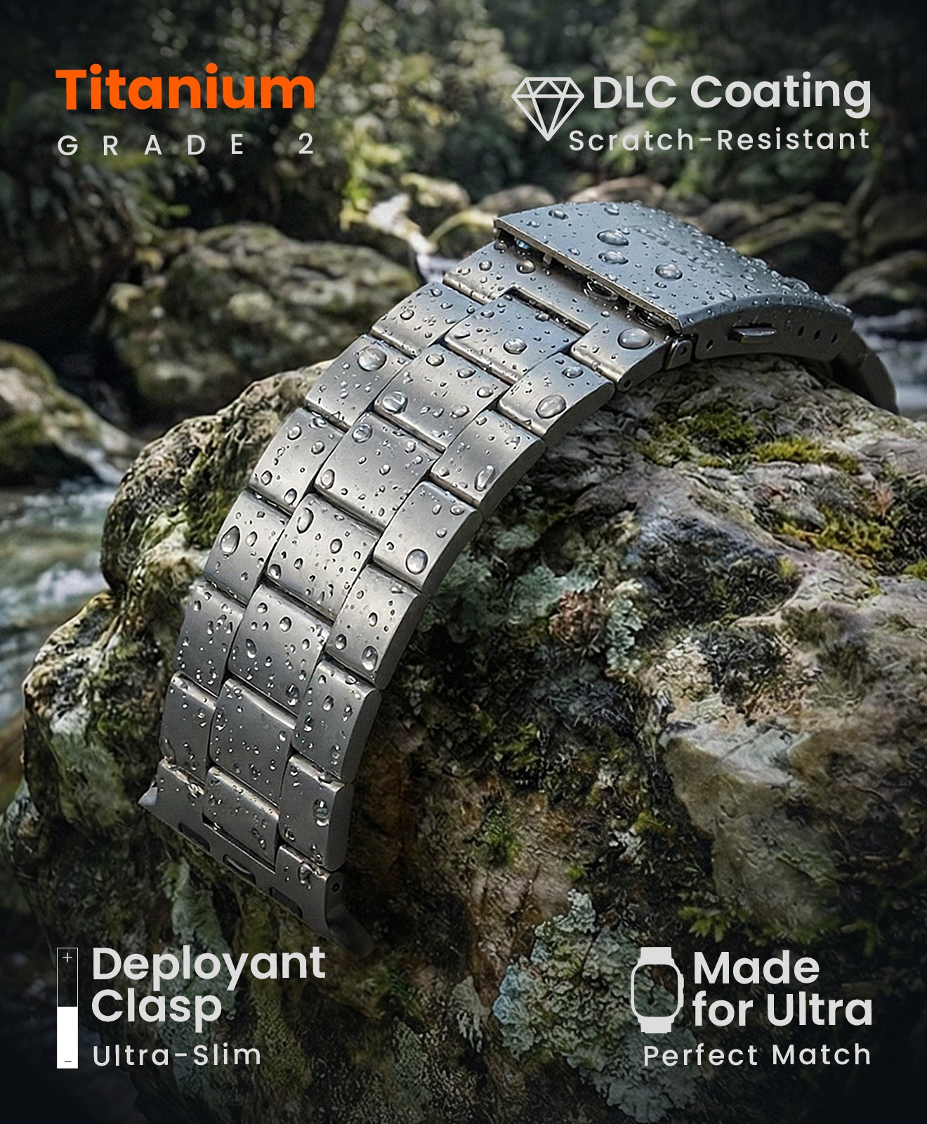 CRNS-PRO Titanium Apple Watch Band With Folding Clasp