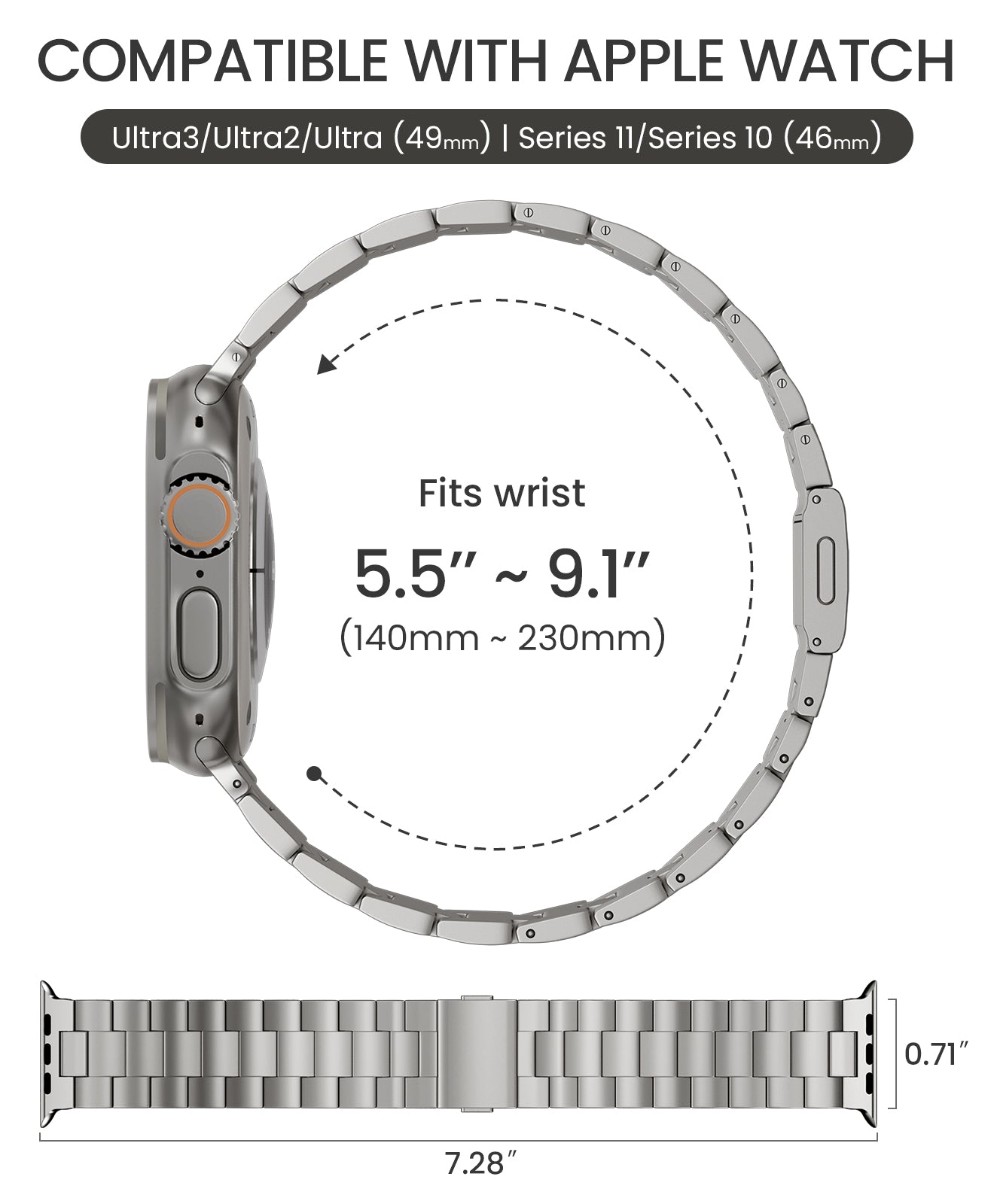 CRNS01  Titanium Apple Watch Band With Magnetic Clasp
