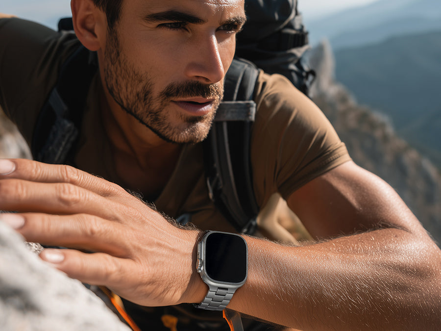 This titanium Apple Watch band stays comfortable and secure, even on long hikes.