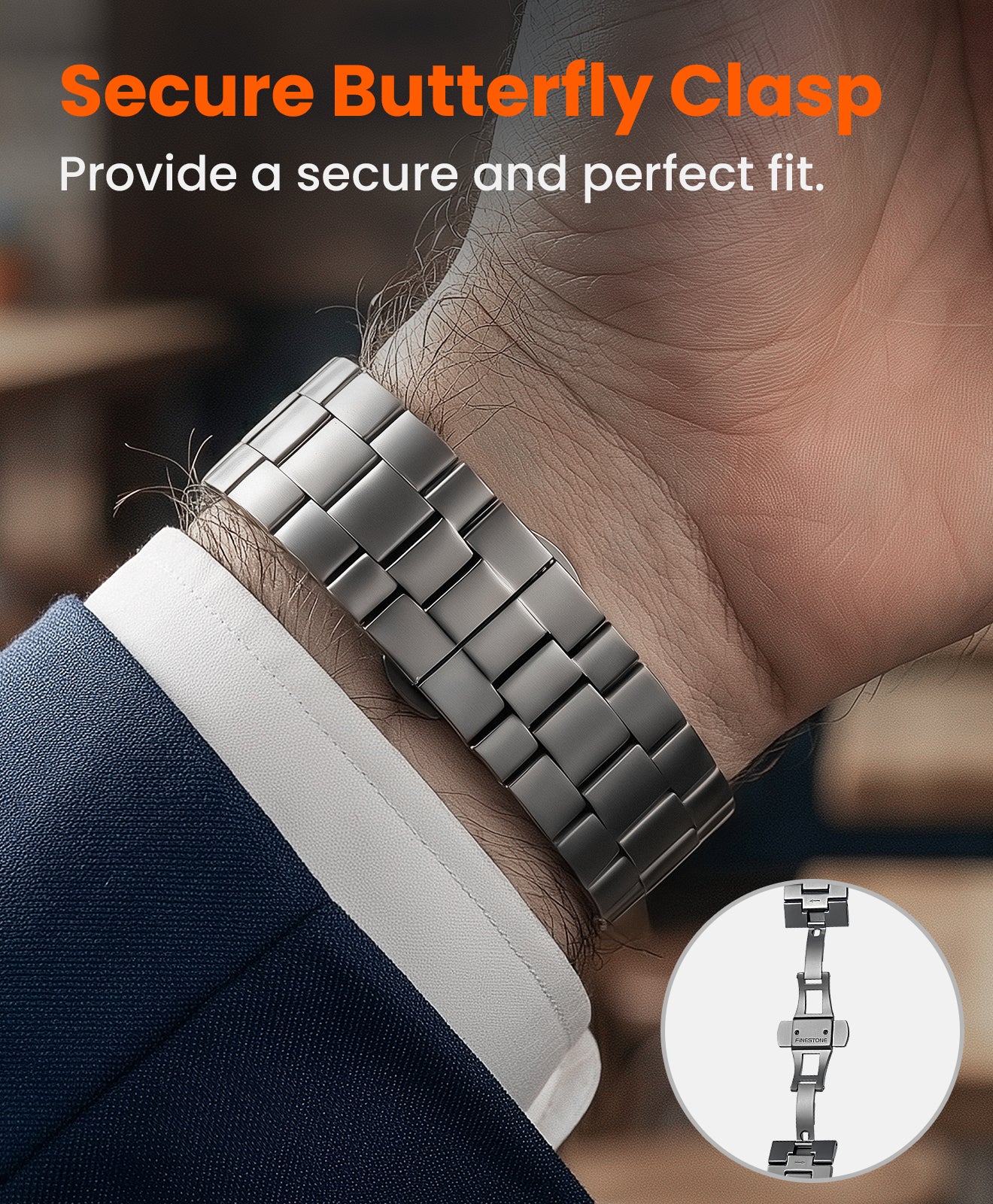 CRNS03 Titanium Apple Watch Band With Butterfly Clasp